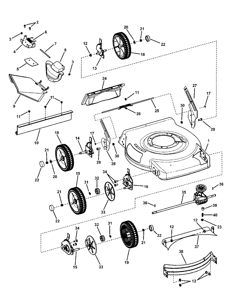 Deck Assembly - Self-Propelled, Standard Wheels Diagram and Parts List for 7800683-MP22675FC 2010 Briggs and Stratton Lawn Mower
